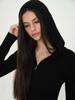 MUSINSA STANDARD WOMAN Женский приталенный вязаный кардиган с капюшоном в рубчик на молнии [Черный]