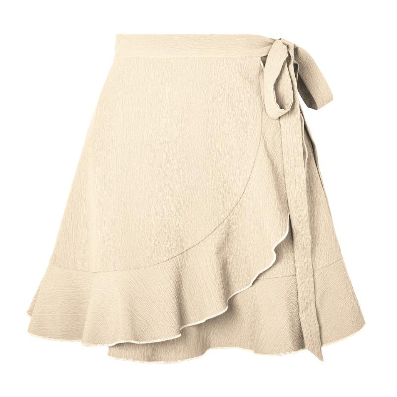 Summer Tie High Waist Solid Color Ruffle Short Half-body Skirt
