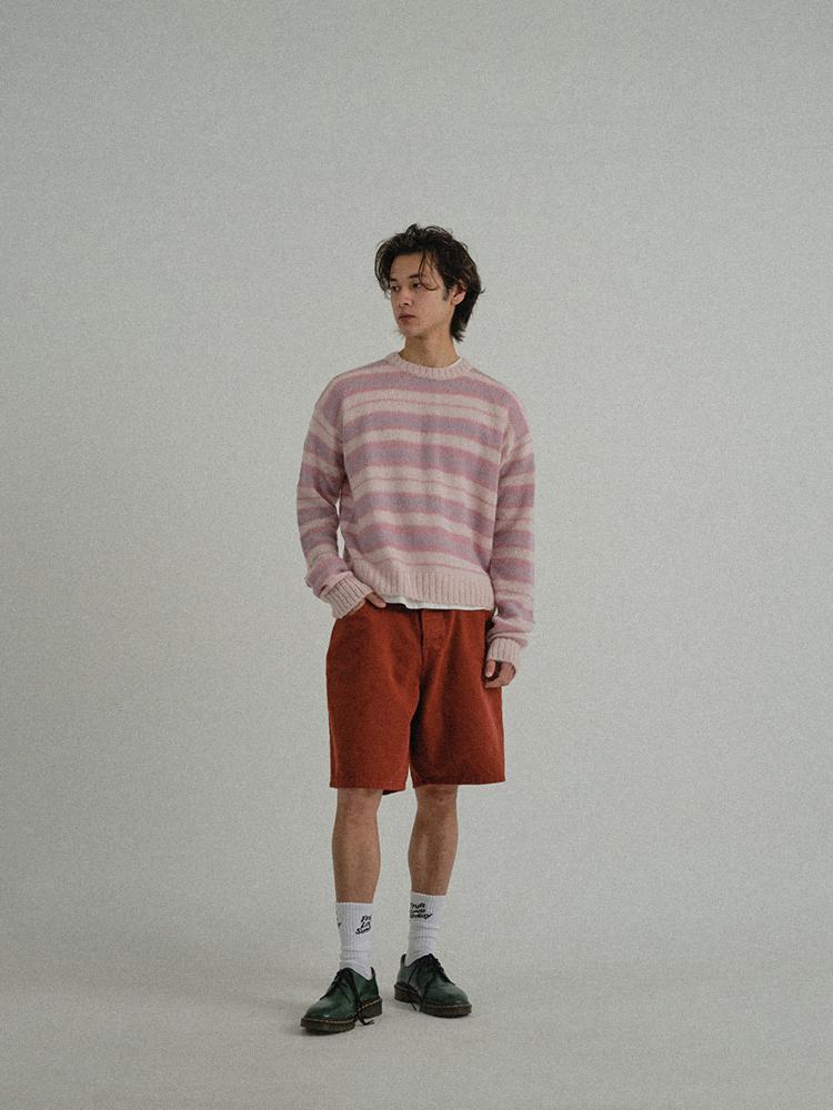 SUNDAY FRUIT MARKET Stripe Sun Knit Crew Pink