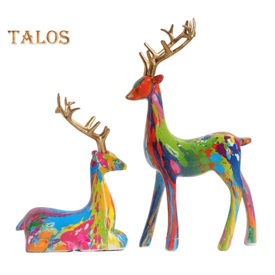 2 шт. смоляного украшения в виде оленя, стоящего оленя и лежащего оленя, настольная фигурка оленя для книжной полки, каминной полки, шкафа, декора
