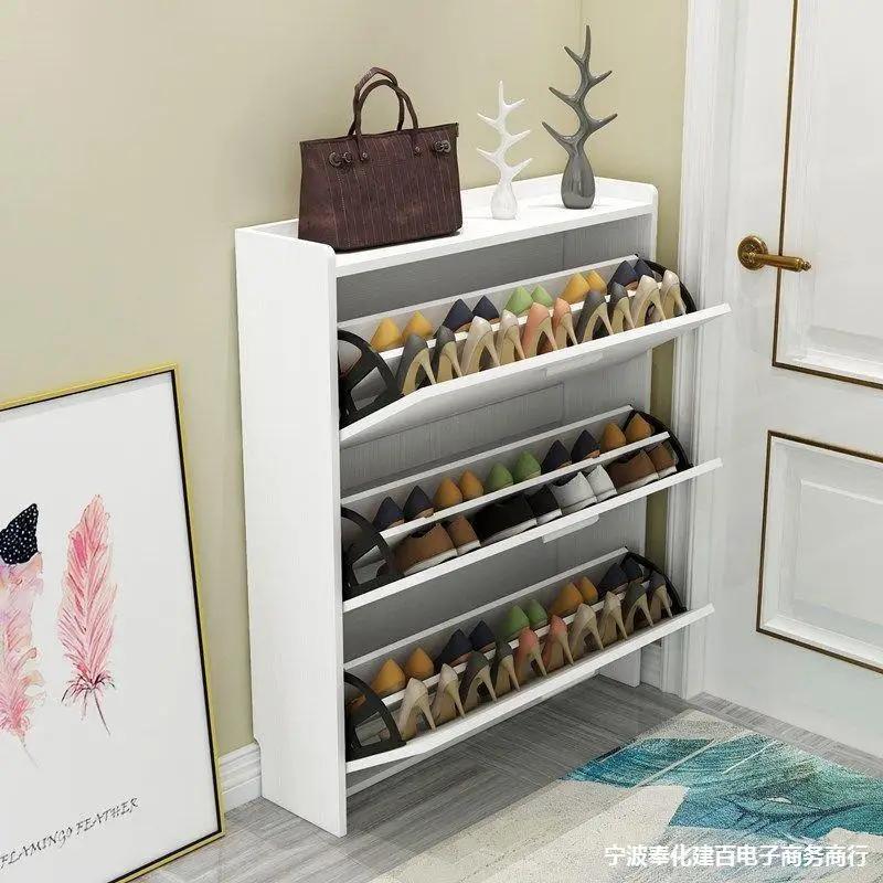 Shoe Cabinets Household Door Storage Ultra-Thin 17Cm Shoe Organizer Modern Simplicity Shoerack Large Space Solid Wood Shoe Rack
