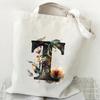 26 Letters Flower Tote Bag For Women Eco Reusable Shoulder Bagslarge Capacity Canvas Casual Harajuku Shopping Shopper Handbag