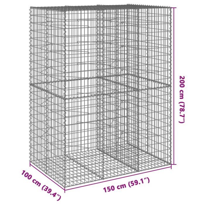 VidaXL Gabion Basket with Lid 150x100x200 Cm Galvanized Iron, Gabion Wall, Gabion Retaining Wall, Fence In 3295226