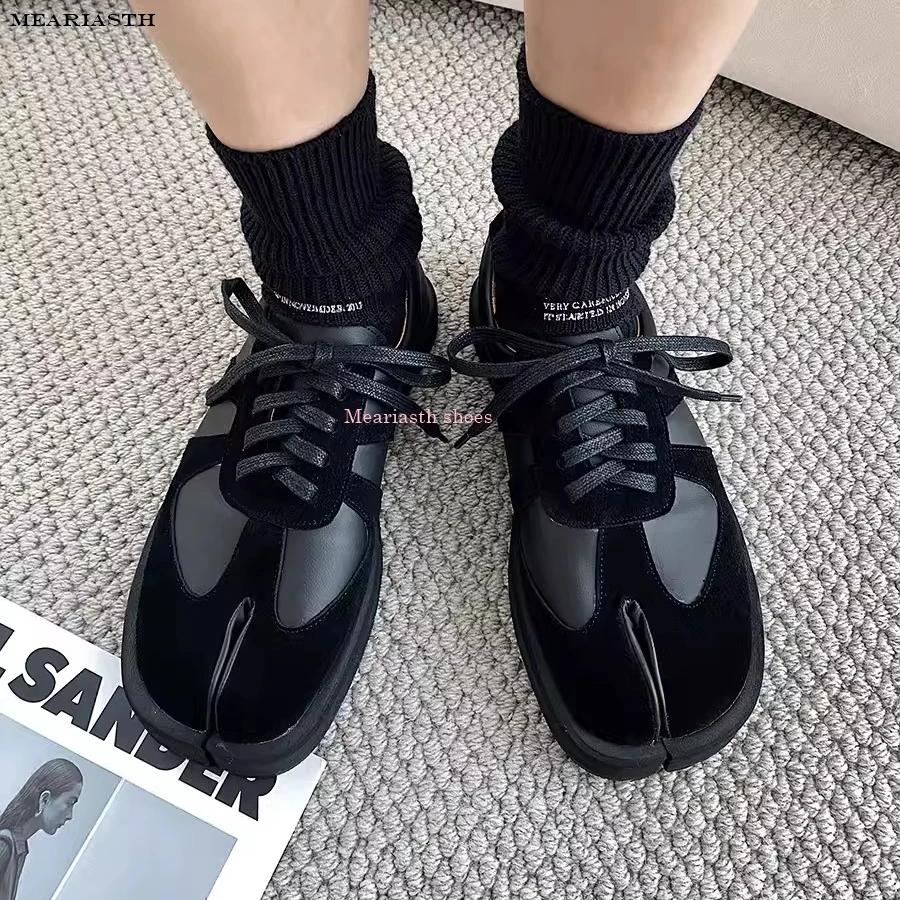 Женские черные глянцевые кожаные кроссовки Tabi, весенние, на толстом каблуке, низкие, мужские, размер 46, на шнуровке, повседневные, белые, для пар, спортивная, новая