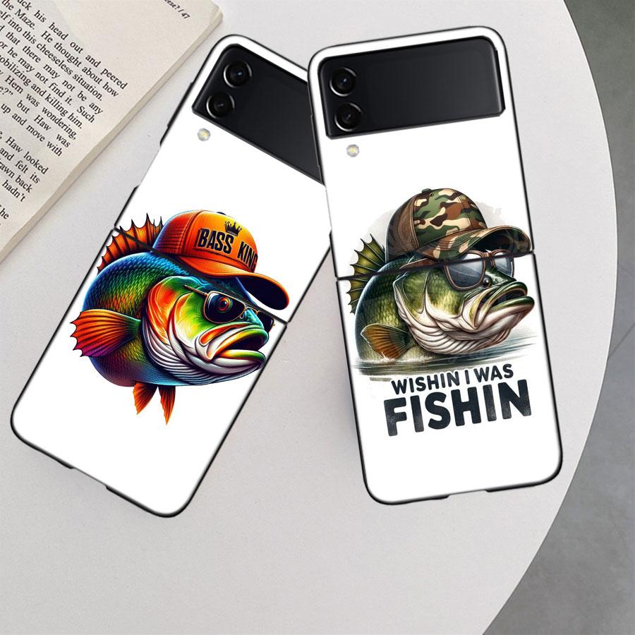 Enjoy a Day of Fishing Pleasure Case For Samsung Z Flip 6 5G Galaxy Z Flip 5 4 3 5G Black Hard Cell Phone Cover Luxury PC Shell