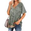 Women's T Shirt Tee Printed Women's Shirts V Neck Short Sleeve Button Up Tunic Tops Blouse