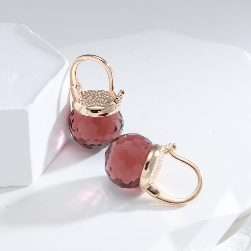 Fashion Golden Glass Ball Drop Earrings Hang Ear Football Cut Emeral Red Crystal Hoop Earrings Party Sparkling Jewelry