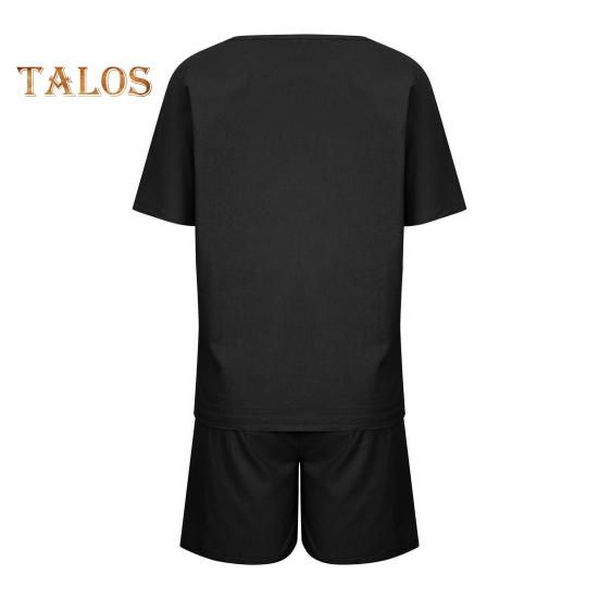 Women's Cotton Linen 2-Piece Outfit Short Sleeve Crewneck Pullover Top And Shorts Set with Pockets Summer Casual Loungewear Tracksuit