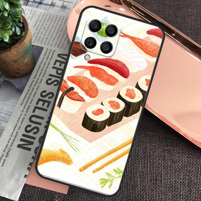 Kawaii Sushi Pattern Case For Samsung Galaxy M15 M55 M13 M23 M33 M53 M31 M51 M14 M34 M54 M20 M30s M12 M32 M52