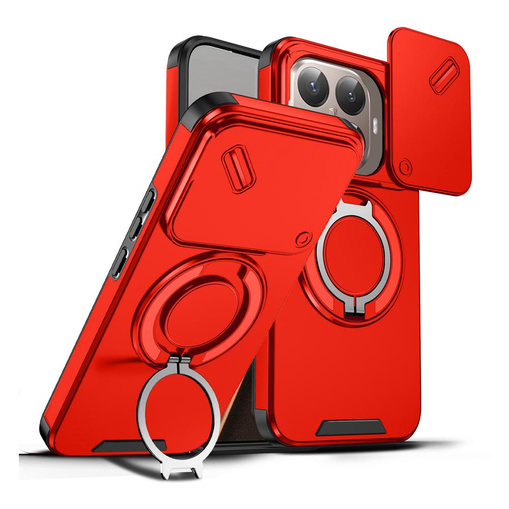 KEYSION 360° Вращающаяся подставка-кольцо Чехол для телефона для Xiaomi 15T 15T Pro Силикон+ПК Сдвижная защита камеры Магнитная противоударная крышка