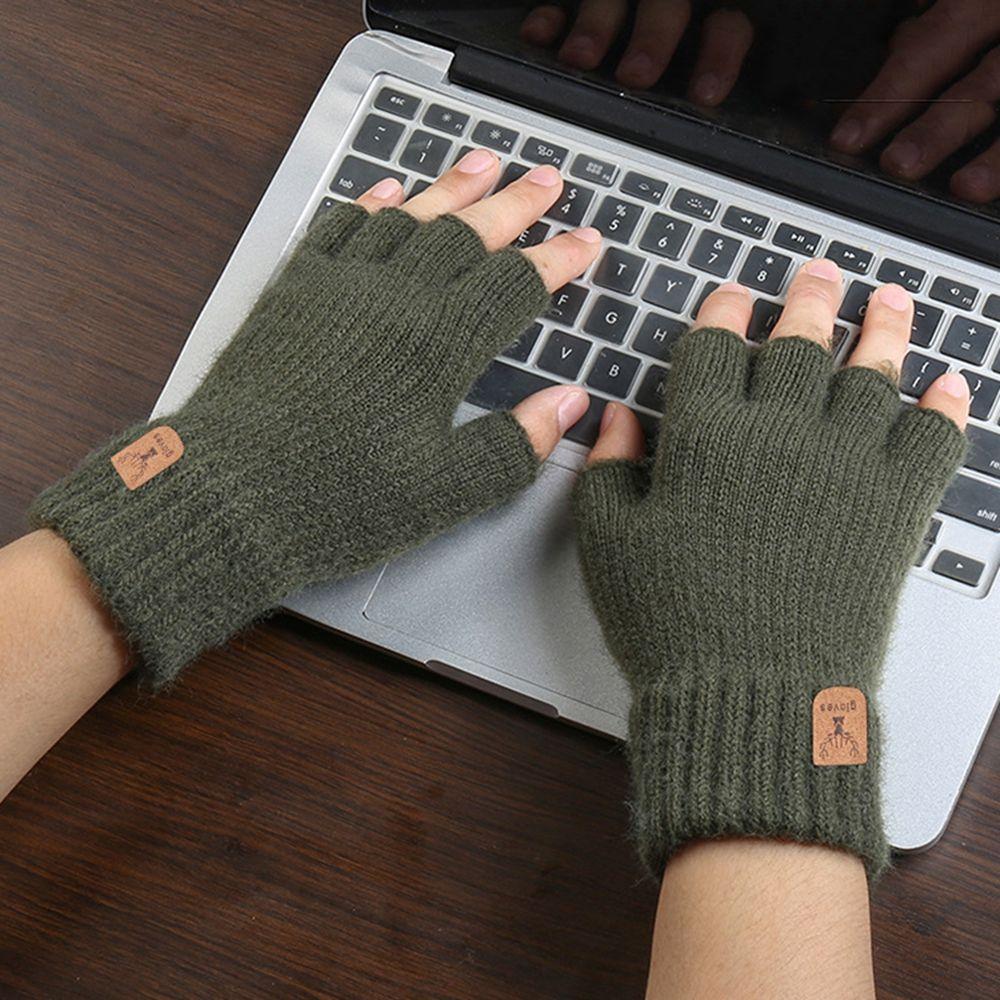 Leather Label Antler Men Wool Mittens Half-finger Gloves Female Gloves Knitted Cashmere Gloves