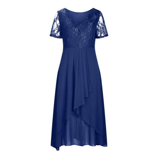 Женское платье с V-образным вырезом, из шифона с цветочным кружевом, с коротким рукавом, формальное платье подружки невесты, длинное, летящее А-силуэта, платье для выпускного вечера, коктейльной вечеринки