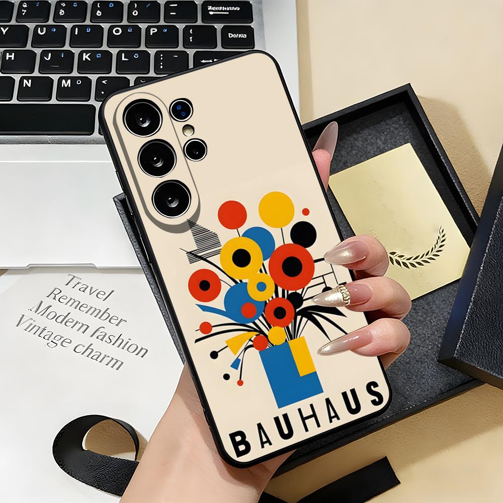 Abstract Bauhaus-style Phone Case For Samsung S26 S25 S24 FE S23 S22 S21 Plus S20 Ultra Note20Ultra Black Soft Shell