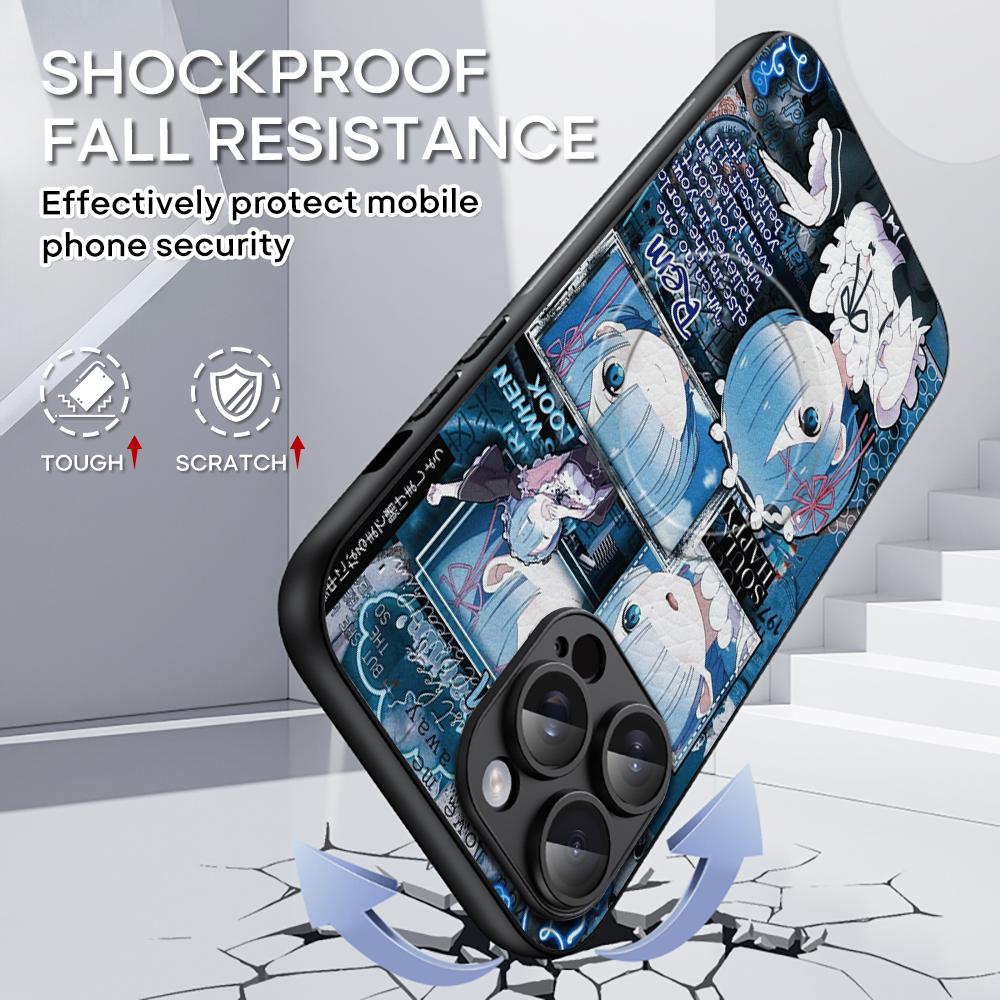 Re zero милая девушка классический аниме-узор Чехол для телефона Для iPhone 17 16 15 14 13 12 Plus Pro Max Высококачественный Роскошный Magsafe Овчина