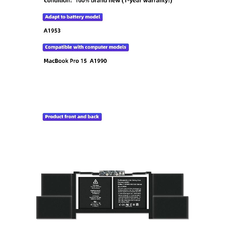 Аккумулятор для ноутбука A1953 для Apple Macbook Pro A1990 15" с Touch Bar (Середина 2018 / 2019) EMC3215 EMC3359 MR962LL
