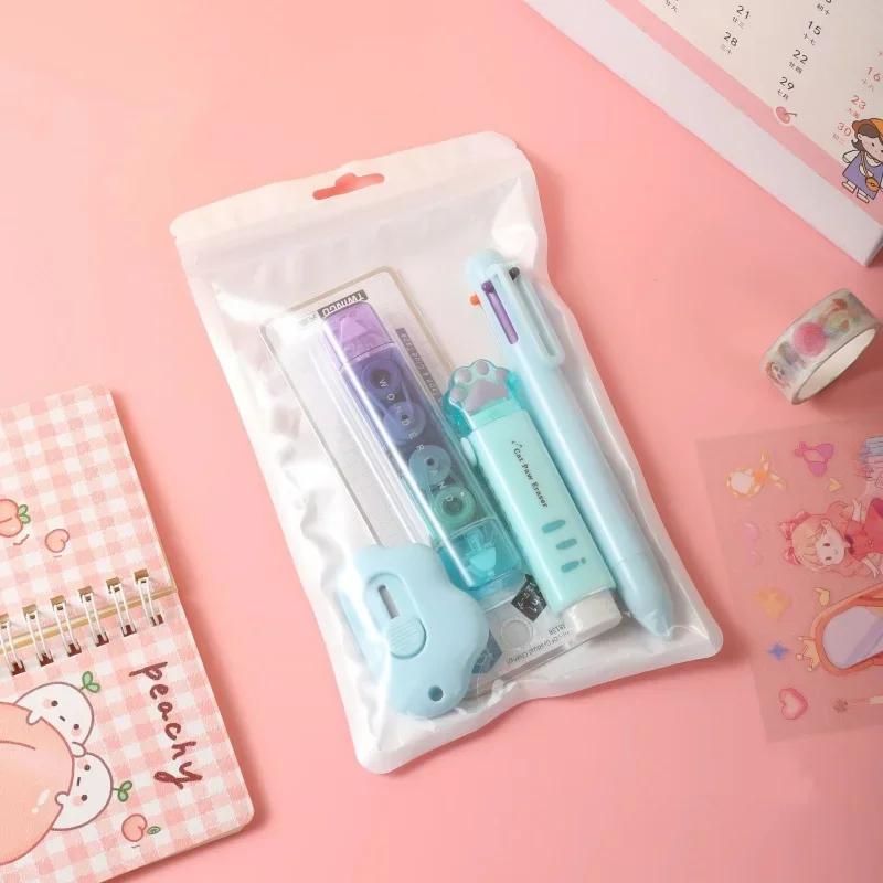 4pc/set Cute Stationery Set Sweet Cartoon Kitten Paw Eraser Ballpoint Pen Correction Tape Box Cutter Set Student School Supplies