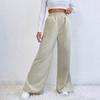 Women's High Waisted Casual Solid Color Corduroy Splicing Slit Hem Pants