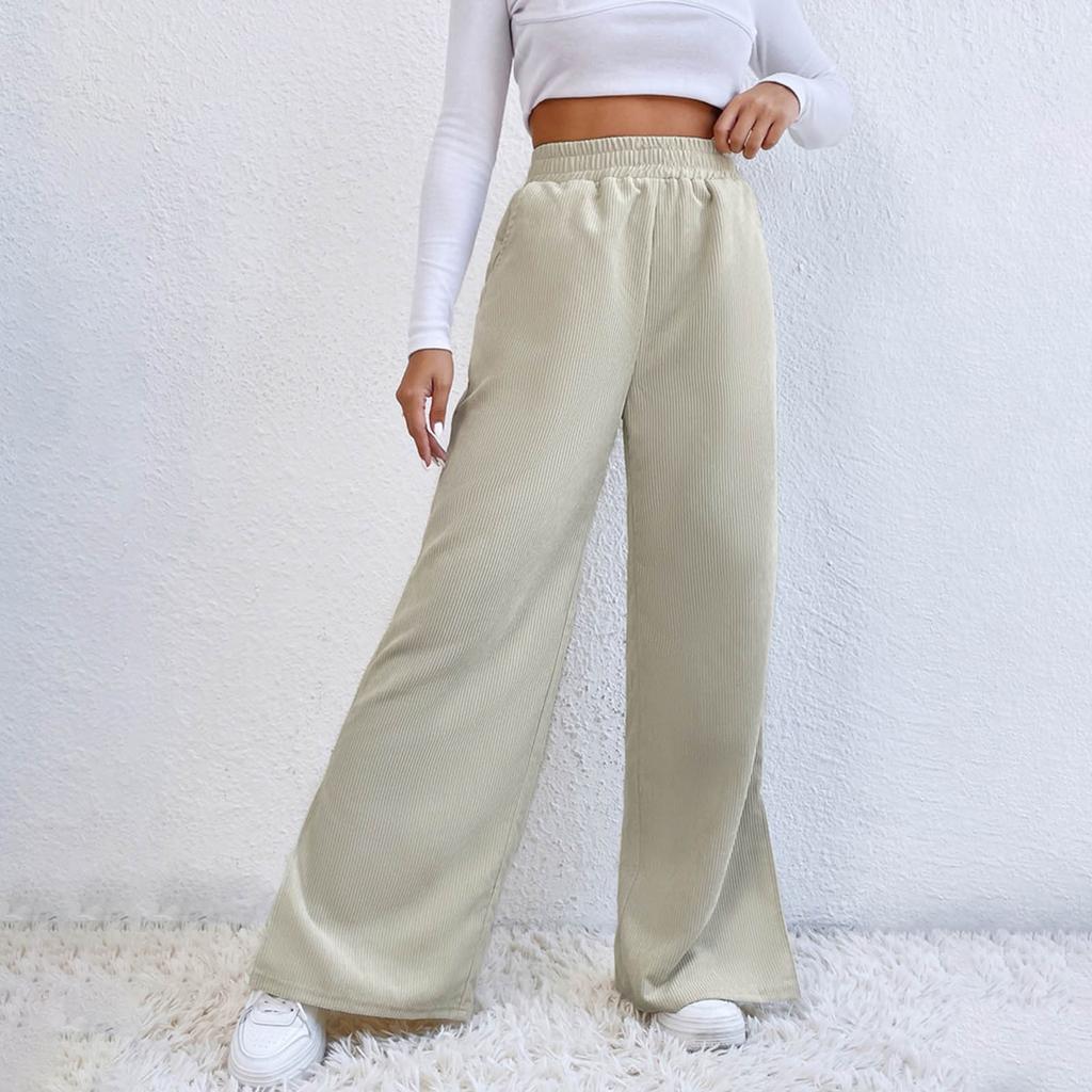 Women's High Waisted Casual Solid Color Corduroy Splicing Slit Hem Pants