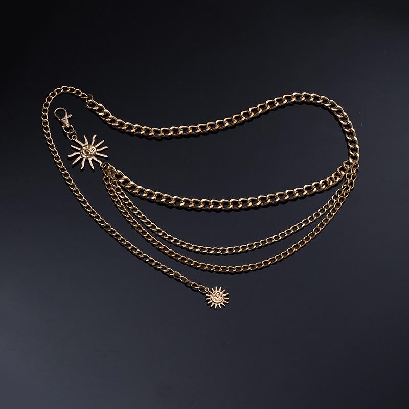 Атмосферная металлическая поясная цепочка, женский регулируемый пояс для платья, многослойный премиальный цепной ремень.