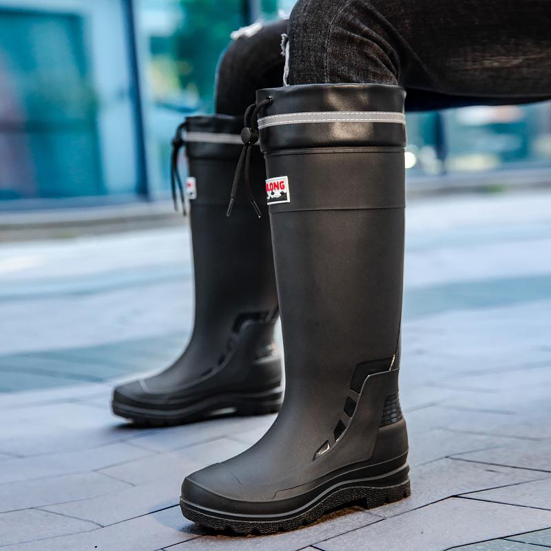 Мужские дождевые ботинки, водонепроницаемая обувь, модные высокие резиновые сапоги на толстой подошве, износостойкая резиновая обувь, кухонная обувь для рыбалки, водные сапоги