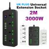 2500W/3000W Power Strip 2M Universal Extension Cord Socket 3/4/6 WAY UK Plug Fast Charging Power Board