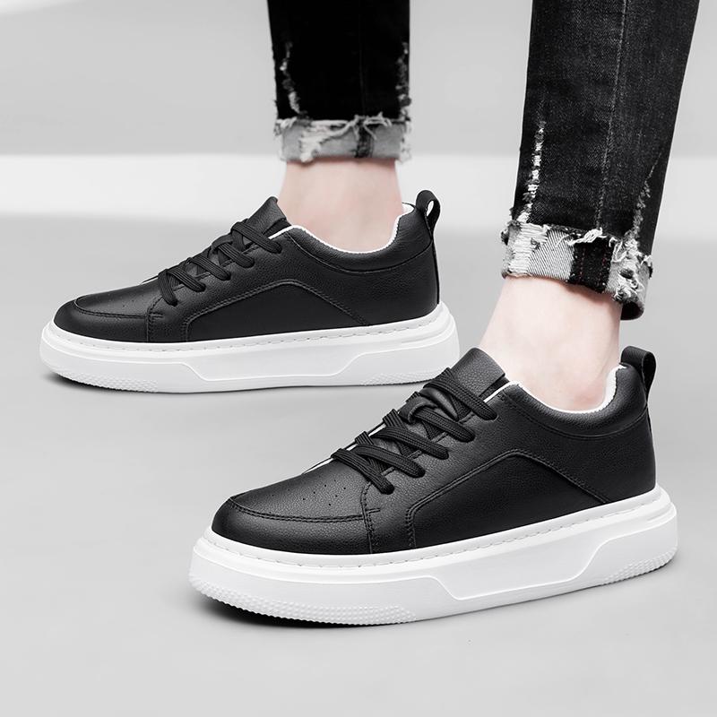 Men Faux Leather Platform Skate Shoes Hidden 6-8CM Height Increase Lace Up Soft Cushion Wear Resistant Daily Casual Sneakers