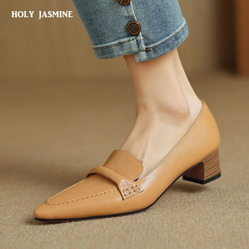 2024 New Basic Pumps for Women Genuine Leather Office Shoes Woman High Heels Soft Pointed Toe Casul Shoes Female Heels Pumps