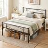 4ft6 Double Bed Frame with Headboard and Footboard, Metal Platform Bed Frame with 32 cm Underbed Storage, Black