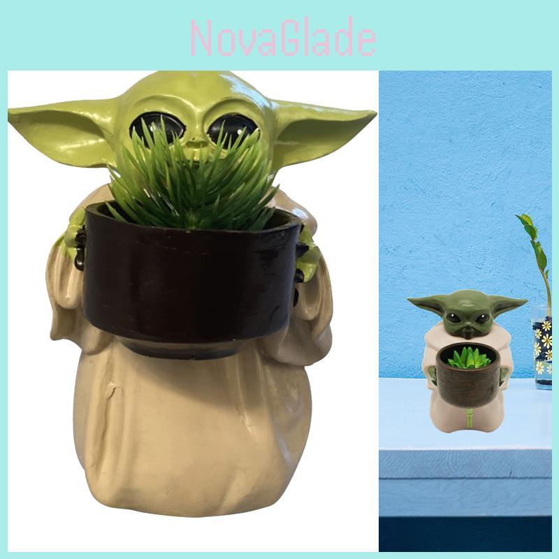 Creative Baby Yoda Cartoon Plant Pot With Water Drainage For Home And Office Decor