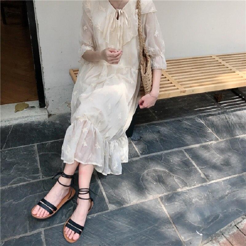 Новое летнее женское платье феи в стиле Лолиты с воротником Питера Пэна, свободное платье миди с вышивкой бабочкой, милое праздничное платье каваи с оборками