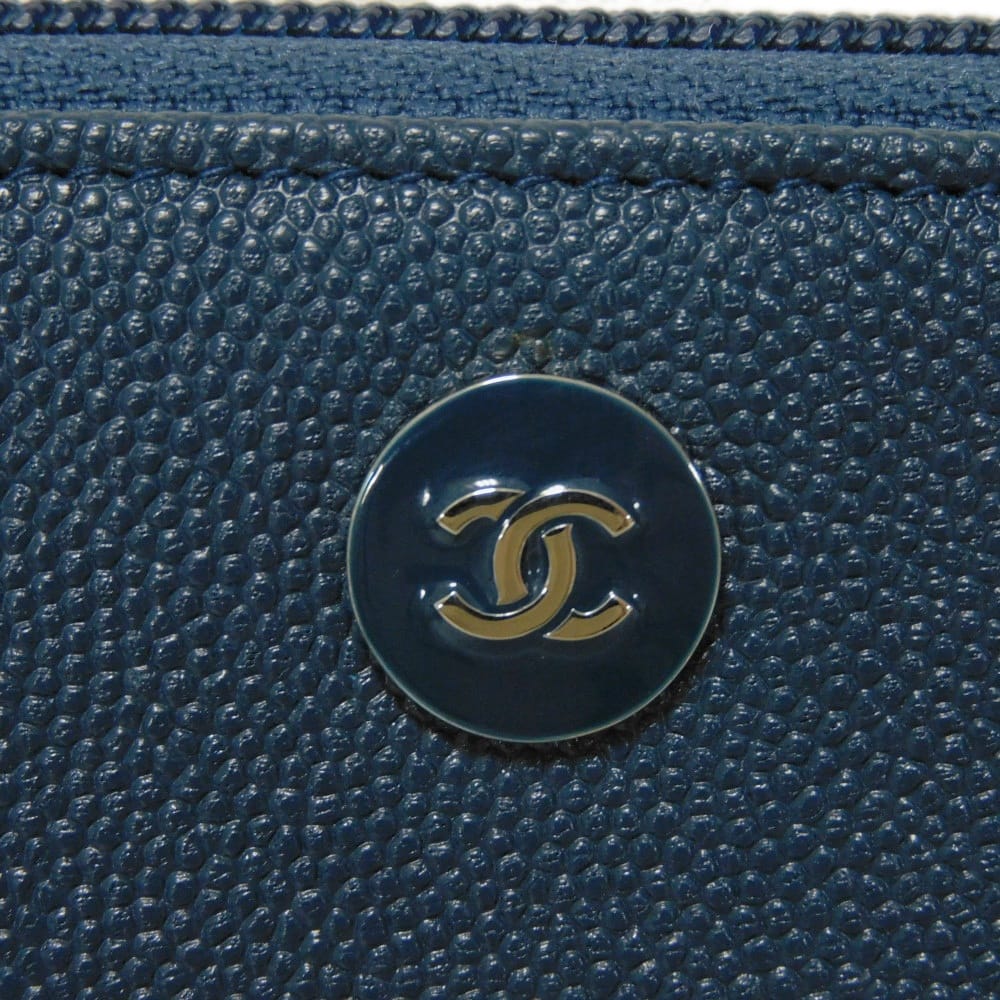 Used 10097 COCO Button Coin Purse A84061 7943 Excellent Condition CC Mark Zip Around 22nd Series COCO Mark Caviar Skin