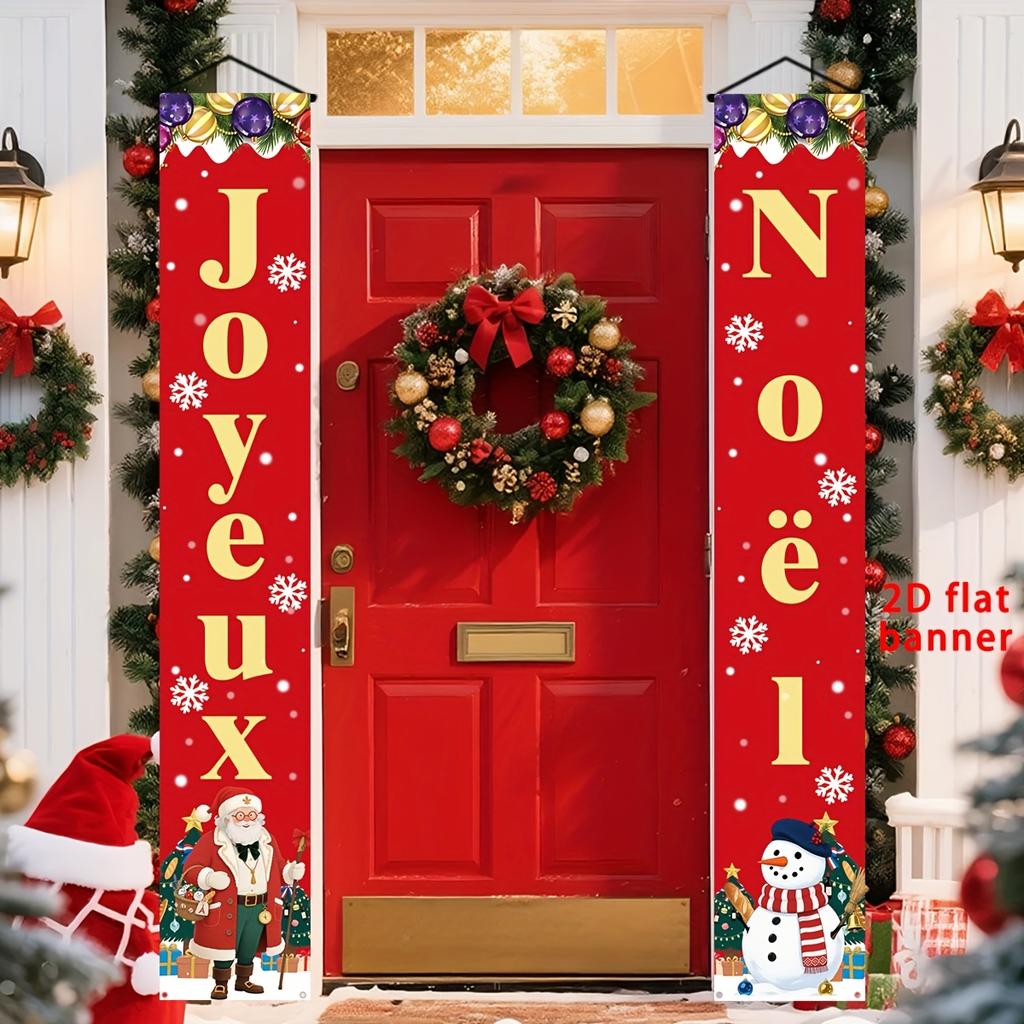 Merry Christmas Porch Sign Exquisite Joyeux No?l Santa Claus 1 Pair Indoor Outdoor Decor