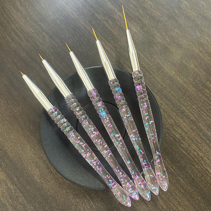 5Pcs Acrylic French Stripe Nail Art Liner Brush Set Ultra-Thin Line Drawing Pen Uv Gel Manicure Painting Brush