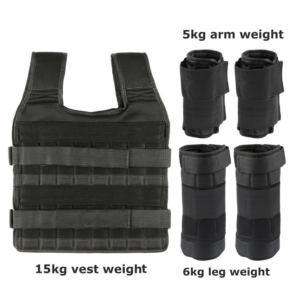 Max Loading 15kg 35kg Adjustable Vest Weight Exercise Weight Loading Cloth Strength Training with 6kg Leg Weight 5kg