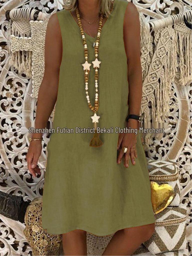 2023 Европейское и американское летнее платье-жилет без рукавов с V-образным вырезом для женщин