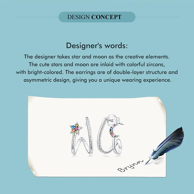 WOSTU 925 Sterling Silver Star & Moon Stud Earrings For Women Simple Style Zircon Ear Hooks Fine Jewelry Gifts