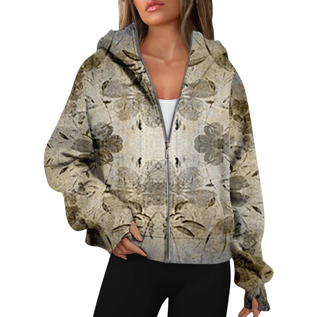 Women's Hoodies Long Sleeve Casual Full Zipper Sweatshirts Thumb Hole Sweatshirts Coat Jackets With Pockets