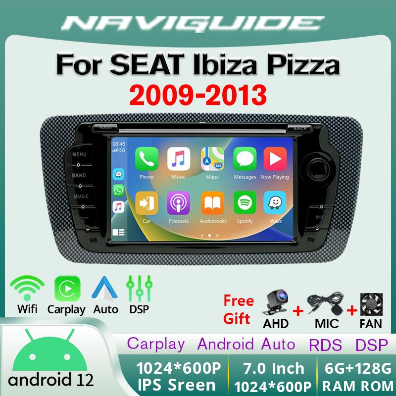 Car Radio with Carplay Android Auto for SEAT Ibiza Pizza 09-13 IPS Touch Screen GPS Navigation Intelligent Systems AHD