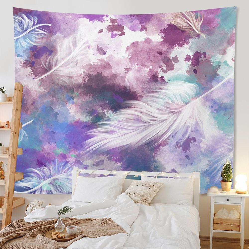 Bedroom Living Room Tapestry Home Decor Pink Feather Tapestry Feather Print Tapestry Background Decor