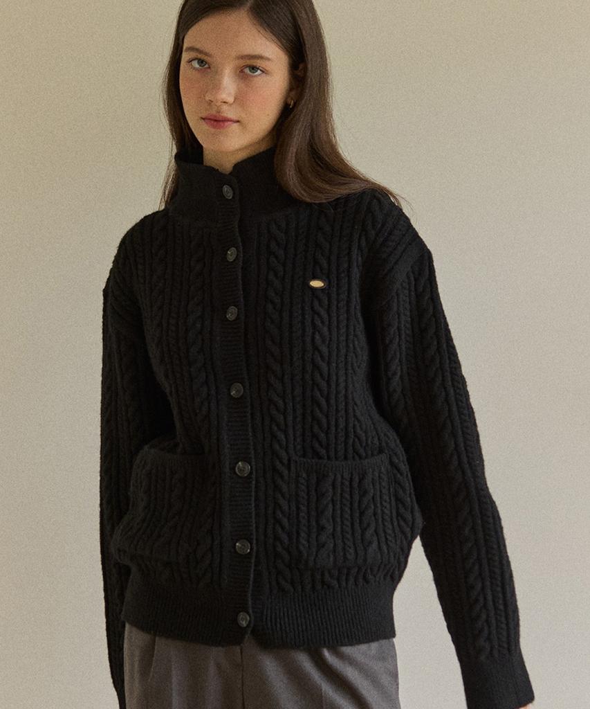 OURHOPE Caroline Wool High-Neck Button Cardigan - Black