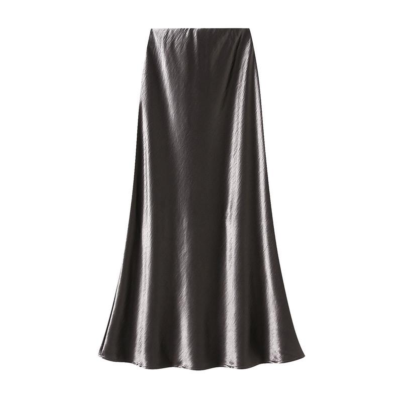 Elegant Satin Fish Tail Skirt For Women With Stretch Waistband In Spring Fashion