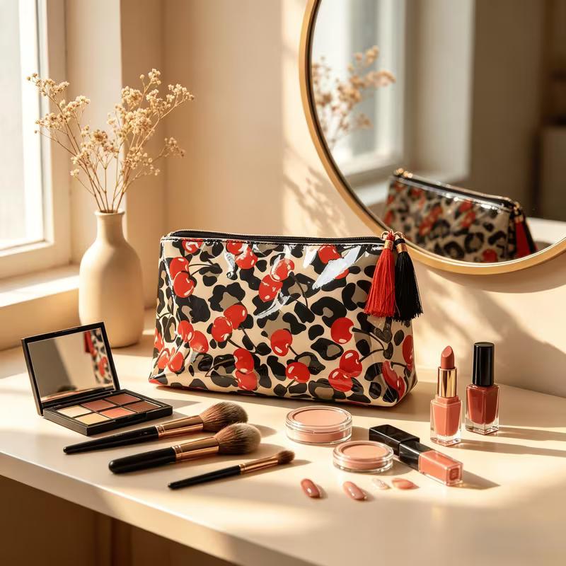 PVC Striped Makeup Bag with Tassel Zipper Waterproof,Large-Capacity,Portable Cosmetic Organizer &Toiletry Bag for Outdoor Travel