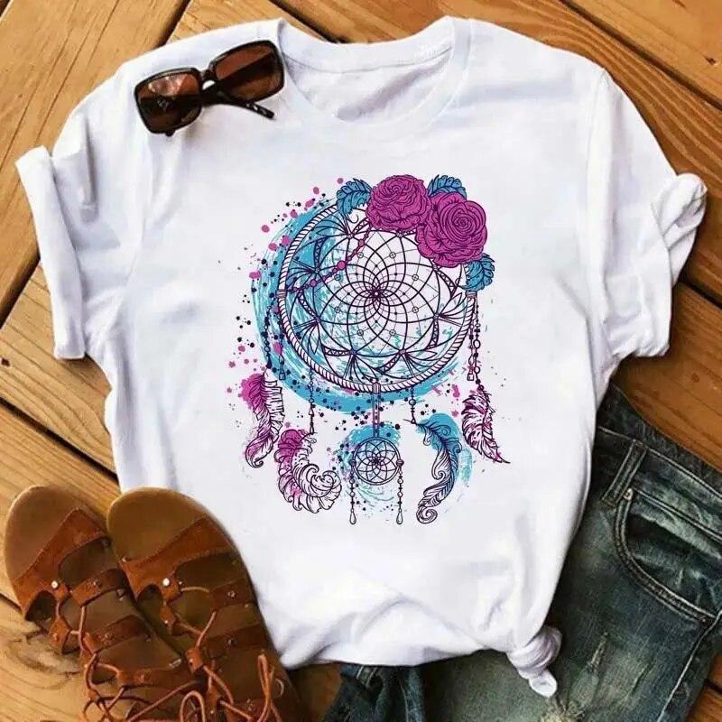 Fashion Dream Catcher T Shirt Women Unisex Harajuku Graphic Print T Shirt Fashion Crew Neck Short Sleeve Plus Size T Shirt Unisex