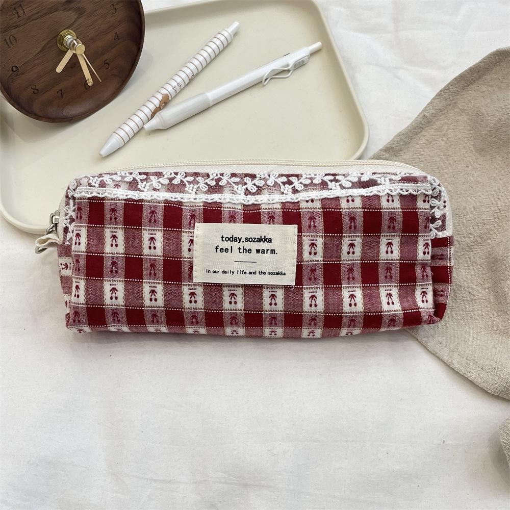Cherry Plaid Storage Bag Large Capacity Multifunctional Makeup Bag Large Capacity Pen Bag Brand New For Makeup Travel Office