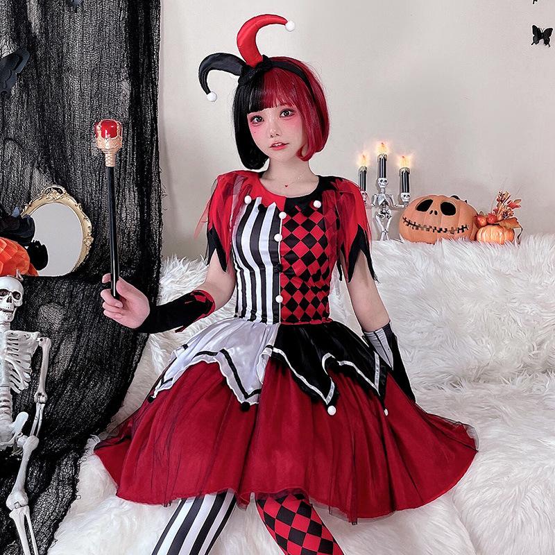 J-yuefang Clown Costume Adult M L XL Polyester Red Black Carnival Cosplay Outfit