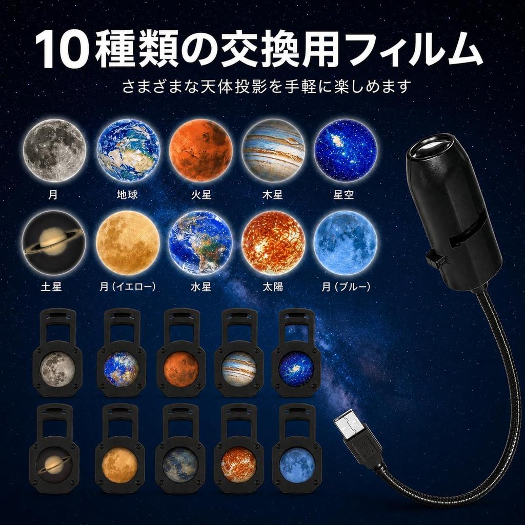 USB-Светильник-проектор звездного неба, 10 сменных узоров проекции, Вращающиеся на 360° звезды, Ночник и непрямое освещение для автомобиля,