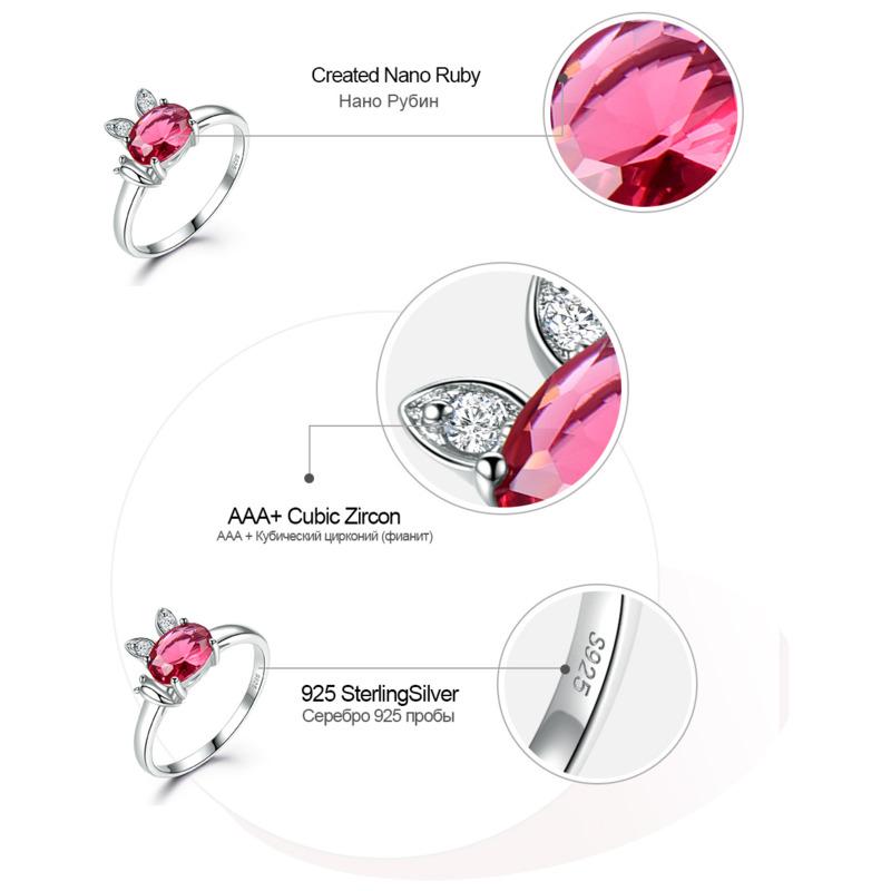 Gica Gema Created Ruby Genuine 925 Sterling Silver Ring For Women Red Gemstone Engagement Vintage Wedding Bands Cute Rabbit Jewelry