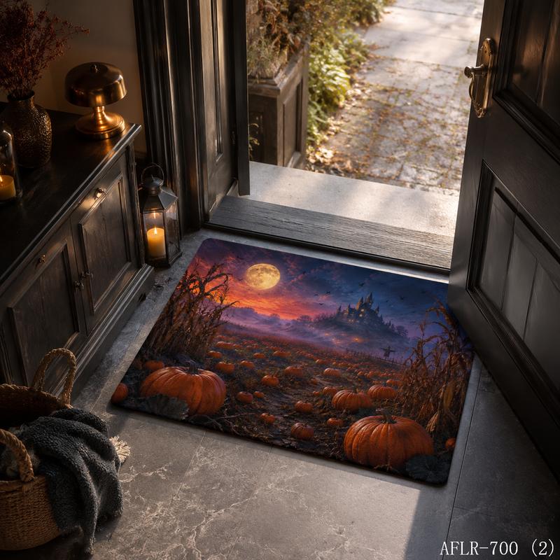 Gothic Horror Pumpkin Rug, Non-Slip Easy Clean Mat, Spooky Halloween Doormat, Scary Indoor Outdoor Carpet, Home Decor