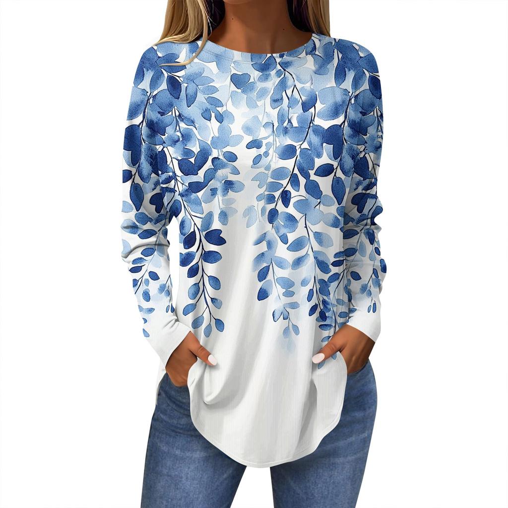 Рубашки для женщин Милые винтажные узоры с принтом Футболка с длинным рукавом Туника Топы Хлопковые пуловеры