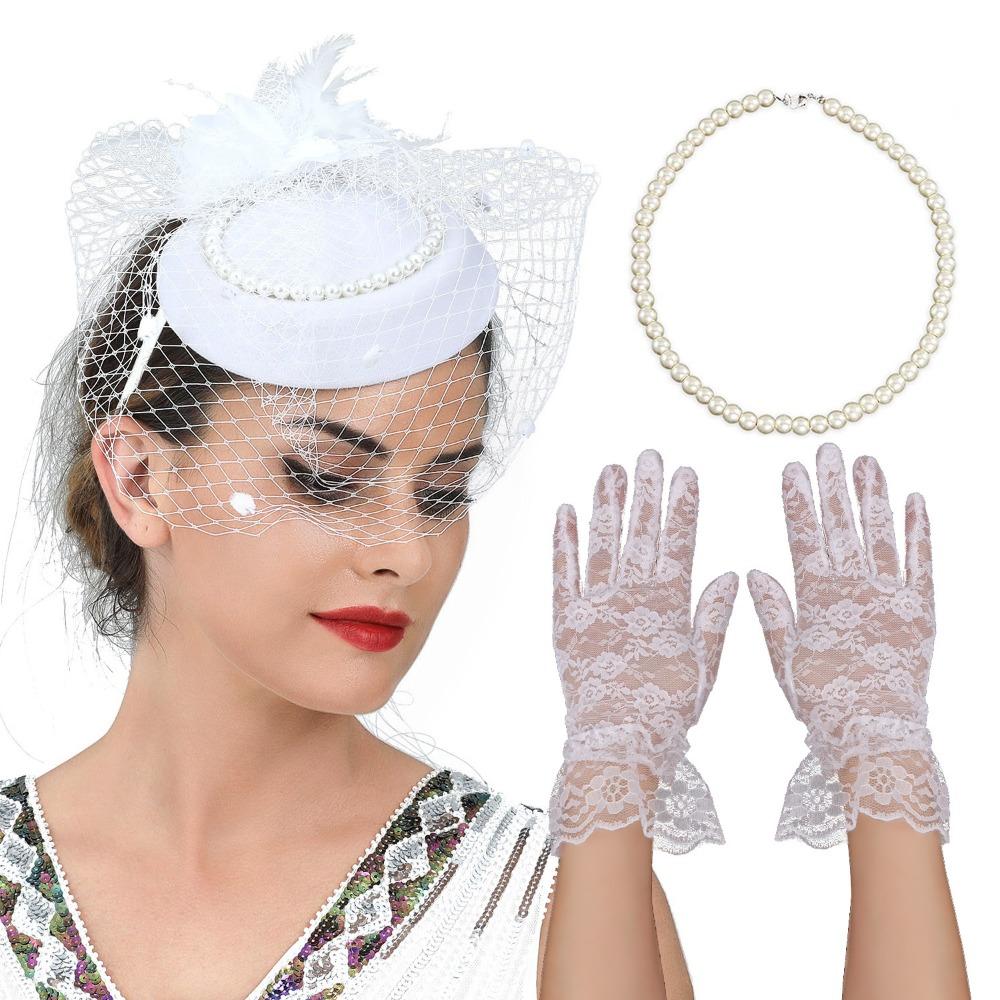 Pearl Vintage Fascinator Hat Exquisite Masquerade Hair Band Retro Bride Headdress Photography